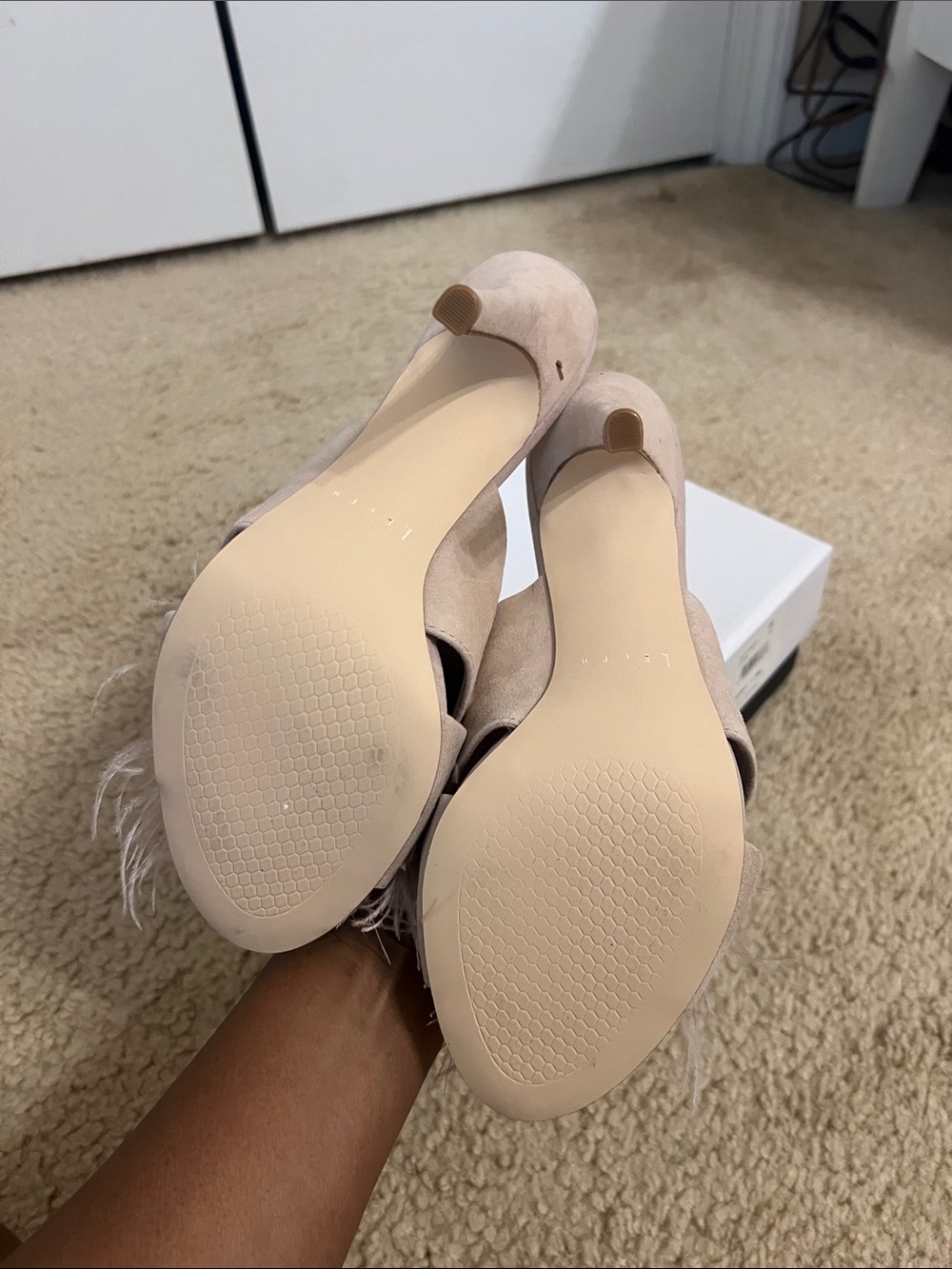 Leith Blush Feather Slide Heels - Picture 4 of 6